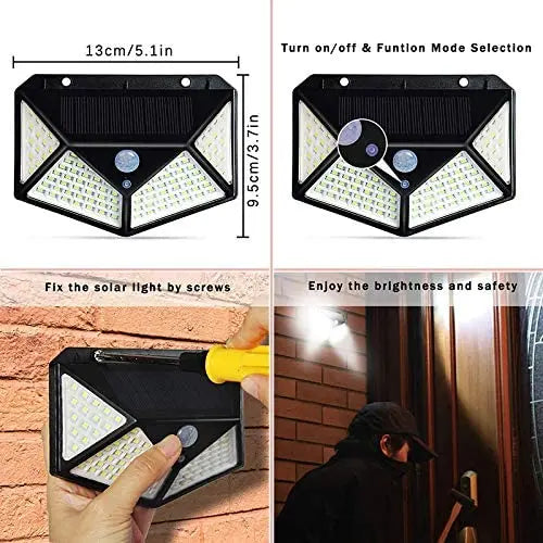 100 LED Solar Light Outdoor PIR Motion Sensor 3 Modes  Wall Lamp Four-Sided Waterproof, Garden Yard, Patio Yard pattanaustralia